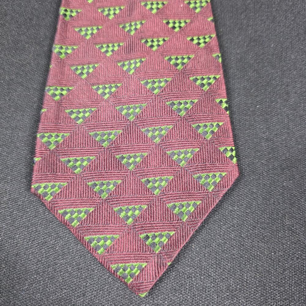 Mondial Tie Men's Burgundy Green Black Silk Geometric Pattern